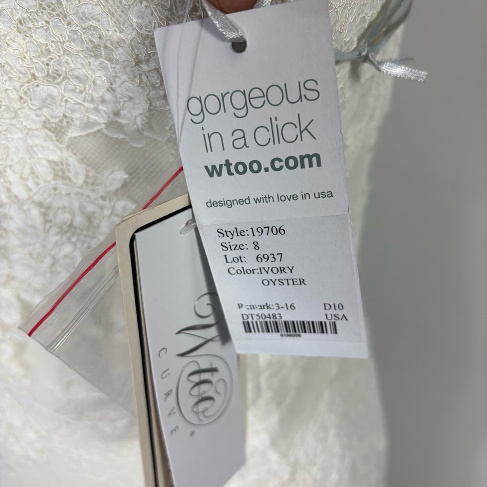 WTOO 19706 Curvalicious Ivory Oyster Lace Sweetheart Wedding Dress Size 8 NWT - Picture 9 of 14
